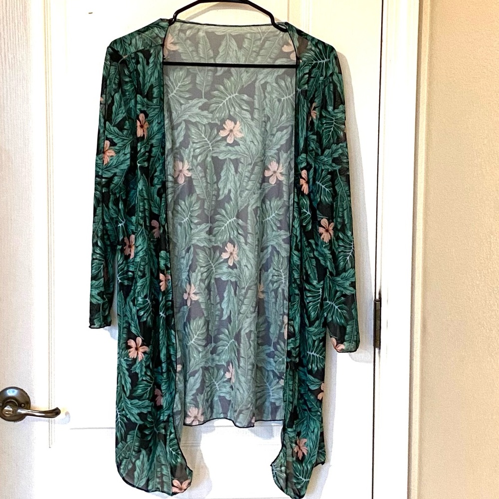 Tropical print swimsuit cover up